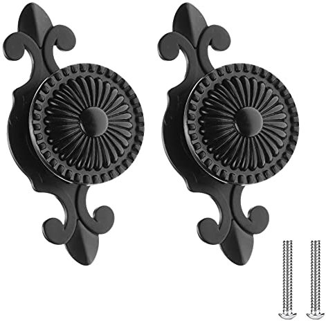 2 pcs Premium Cupboards Knobs,Vintage Round Drawer Knobs,Cupboard Handles Door Pull Handles with Screws for Wardrobe Furniture (Single Hole) (Black)