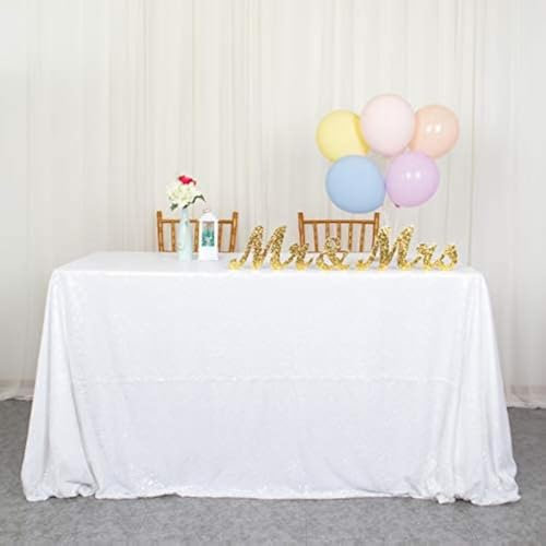 ShinyBeauty Weiße Pailletten-Tischdecke 60x102-Zoll-Rechteck-Tischdecken 6-Fuß-Tischdecke Outdoor-Hochzeitsfeier-Tisch Overlay Weiße Leinen-Bankett-Tischdecke für Geburtstag (150 x 260 cm)