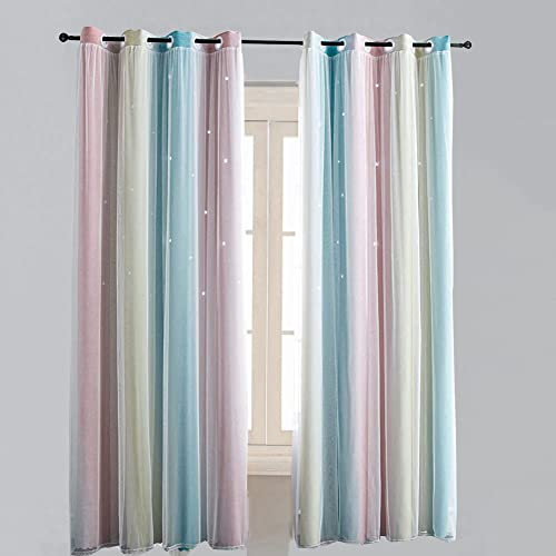 Lsimeru Regenbogen Vorhang Kinderzimmer Mädchen Junge Blickdicht Doppel Verdunkelungsvorhang Gardine Farbverlauf Höhlen Sterne Kinder Baby Ösenschal Ösenvorhange 1 Stücke,132x240