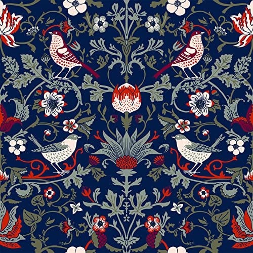 VEELIKE Tapete Blumen Vogel Vintage Möbelfolie Selbstklebend Blumentapete Blau Klebefolie Muster Fototapete Schlafzimmer Romantik Wohnzimmer Wand Dekoration Möbel Küchentapete Abwaschbar 44.5cm×300cm