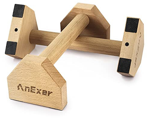 AnExer Liegestützgriffe 2 Holz Parallettes Handstand Griffe für Calisthenics, Push Up Griffe Tragfähigkeit 150 kg, Rutschfeste Push up Bars, Calisthenics Griffe for Festigkeit Ausbildung Yoga(30cm)