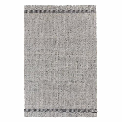 URBANARA Teppich Palasi Wollteppich 140x200 cm - 70% Wolle & 30% Polyester, mit Fransen, Wollteppich, Handgewebt Wohnzimmerteppich Kinderzimmer Flur Care & Fair® - Grau-Melange/Anthrazit-Melange
