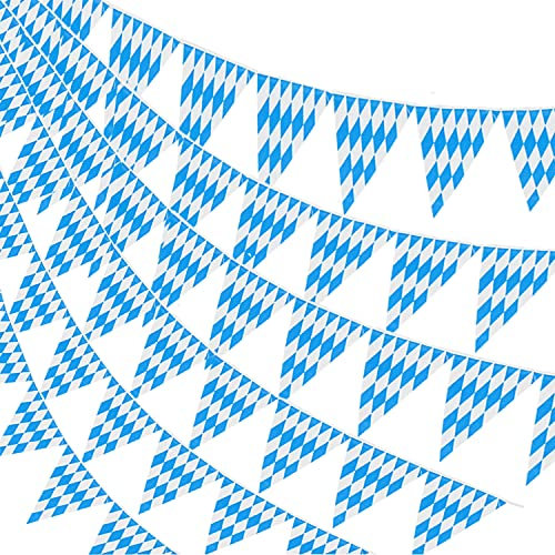 NAUZE Banderines de Oktoberfest de 32 pies Oktoberfest Banderines bávaros Banderas Oktoberfest Banderas de plástico Triángulo Bandera Guirnalda (32 pies)