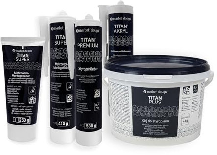 MARBET DESIGN Styroporkleber, Montagekleber & Maler Acryl, Innen für Stuckleisten, Deckenplatten, Zierleisten uvm. (5 Kartuschen Titan Super) Alleskleber Universalkleber extra stark