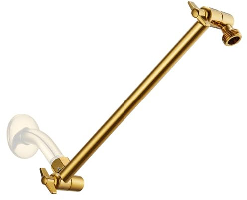 11 Inch Adjustable Shower Head Extension Arm With Locking Set Screw, Singing Rain Brass Egyptian Gold Angle Height Adjustable, Easy To Install, G1/2 Universal Connector Compatible (Egyptian Gold)