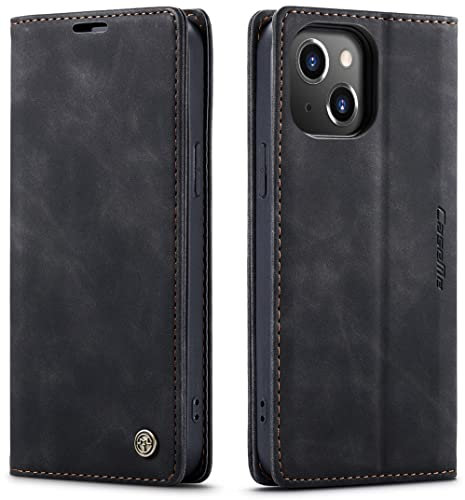 ZOETEC Wallet Case for iPhone 14 Plus PU Leather Flip Magnetic Case With Card Slots/TPU Shell, Anti-Slip & Shockproof… (Black)