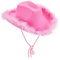 Cowboyhut für Damen, Erwachsene, einfarbig, pelziger Rand, breite Krempe, Cowboyhüte mit Federn für Verabredung, Party, Tanz, Rosa, rose, Einheitsgröße