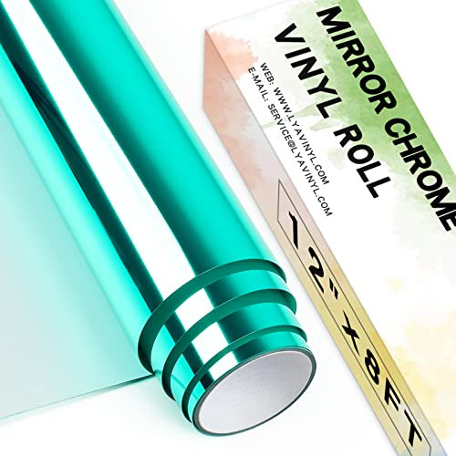 Chrome Mirror Permanent Vinyl Roll,12x 8ft Green PET Self Adhesive Vinyl for Cricut, Silhouette Cameo, Green Vinyl Roll for Decor Sticker, Party Decoration