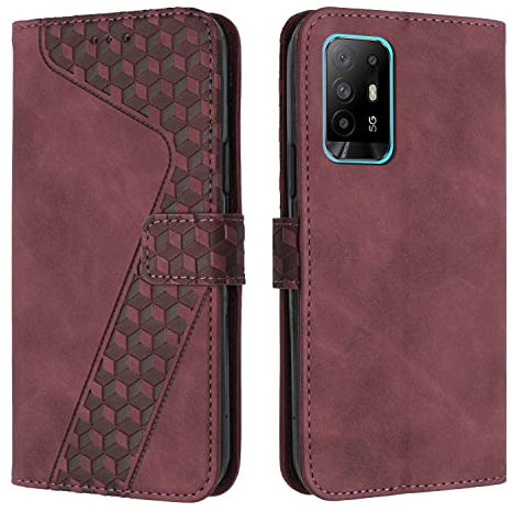 YIRRANZD Funda para OPPO A94 5G, Funda Tapa Libro Movil Carcasa PU Cuero [Ranura para Tarjeta], Flip Caso Cubierta Case Funda para OPPO A94 5G (Rojo)
