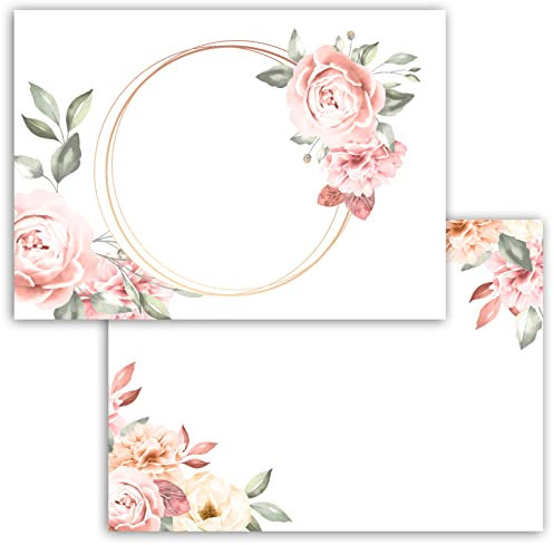 20 x Blanko Karten mit Muster Postkarten Set Selbstgestalten Selbstbedrucken DIY Einladungskarten Rosen Rosa Aquarell Postkarte 2 Seitig Einladung Spiel Geburtstag elegant Glückwünsche Grußkarten A6