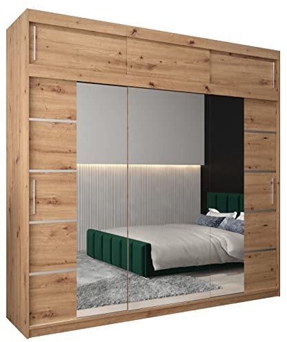 MEBLE KRYSPOL Verona 4 250 Schlafzimmerschrank Schiebetüren Schrank mit Spiegel Kleiderschrank mit Spiegel Schiebetürenschrank Kleiderschrank Schiebetüren – 250x240x62cm - Artisan mit Verlängerung