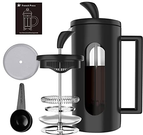 BOMPCAFE 1-2 Cups Cafetiere French Press Coffee Maker - 350ML - 4 Level Filtration System, Heat Resistant Borosilicate Glass with Stainless Steel Filter, 12 oz/350 ML