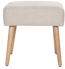 Miliboo Guesta Hocker, niedrig, Velours-Effekt, strukturiert, Beige und helles Massivholz, Höhe 46 cm