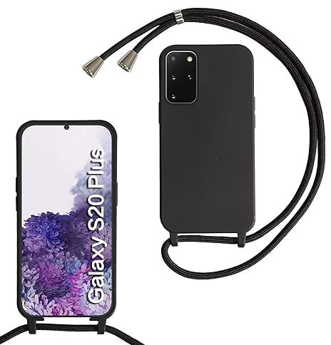 MBSLFY Silikon Handykette für Samsung Galaxy S20 Plus Hülle mit Band, Silikon Necklace Handyhülle mit Abnehmbar Kordel zum Umhängen Stossfest Bumper Handy Schutzhülle für Samsung S20 Plus, Schwarz