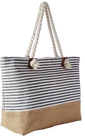 DonDon sac de plage hydrofuge avec fermeture à glissière - Rayures noires
