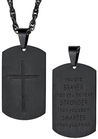 Bestyle Kette Kreuz Herren Retro Kruzifix Englisch Bibel Gebet Erkennungsmarken Dog Tag Anhänger mit 60cm Kette Edelstahl Police Armee Schmuck Schwarz
