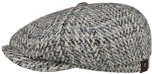 Stetson Hatteras Hoback Virgin Wool Flatcap Mehrfarbige Elegante Melierte Wollcap Herren Made in EU Herbst Winter grau 62 cm