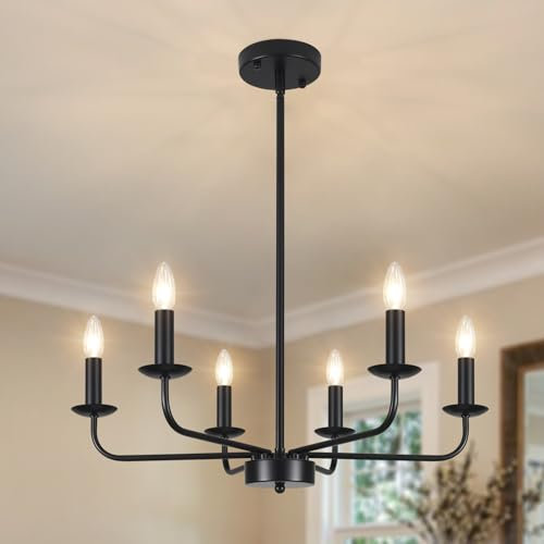 QAREHL Kronleuchter Schwarz, 6 Flammig Kronleuchter Vintage mit E14 Fassung Kronleuchter Modern Hängeleuchte für Wohnzimmer Esszimmer Schlafzimmer Küche