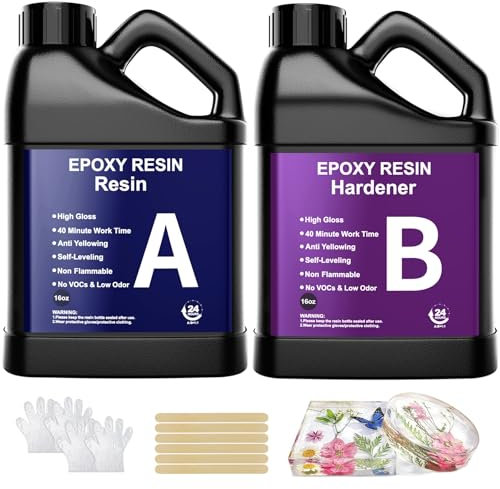Epoxidharz mit Härter, Epoxidharz Set Anfänger, 1: 1 Verhältnis Profi Qualität Glasklar Geruchsarm Epoxidharz Kleber für Holz, Handwerk, Schmuckherstellung, Flusstische Harz (32oz)