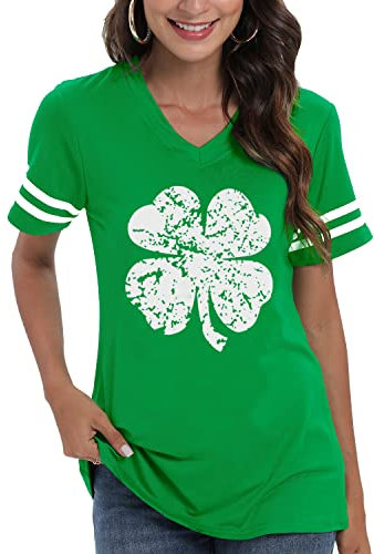 CM-Kid St. Patricks Day Shirt für Damen, V-Ausschnitt, kurzärmelig, grünes irisches Hemd, clover, XX-Large