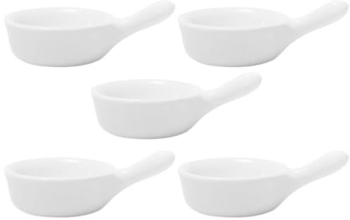 LIFKOME Set of 5 Ceramic Saucers with Handle, Ceramic Bowls, Porcelain Cups, Sauce Bowls, Saucers, Dip Bowls, Sensitive Appetizer, Small Bowl, Tray, Spice Plate, White