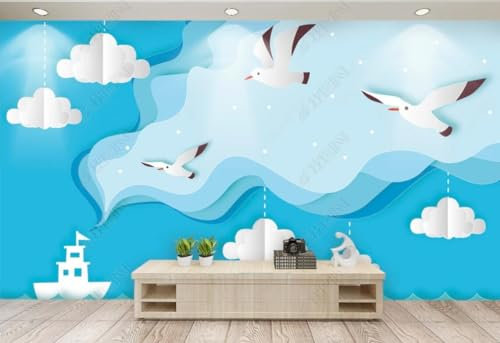 Fototapete Schiff Aus Papier Geschnittene Möwe Foto Tapete 3D Effekt Tapeten Vliestapete Wandbilder Wanddeko -335617 300x210cm