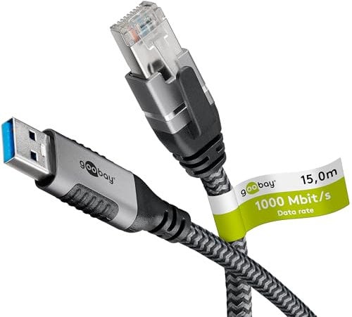 goobay 15m LAN-USB Câble 1 Gbit Transfert de données - USB A 3.0 vers RJ45 Ethernet Le câble CAT 6 connecte le routeur et l’ordinateur portable ou le PC - Remplace l’adaptateur USB vers LAN - 70695