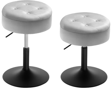 WOLTU Schminktisch Stuhl 2er Set, Sitzhocker mit Stauraum, Hocker Höhenverstellbar aus Bequemem Samt, 360° drehbar, Für Schlafzimmer, Wohnzimmer, Esszimmer, Hellgrau, BH329hgr-2