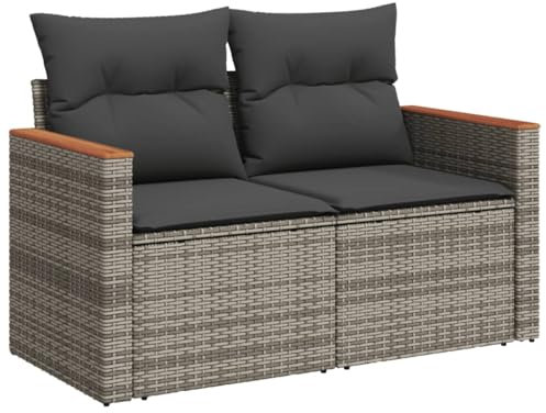 vidaXL Gartensofa mit Kissen 2-Sitzer, Sofa mit Staufach unter Sitzfläche, Terrassensofa mit abnehmbarem waschbarem Bezug, Gartenmöbel Sofagarnitur, Grau Poly Rattan