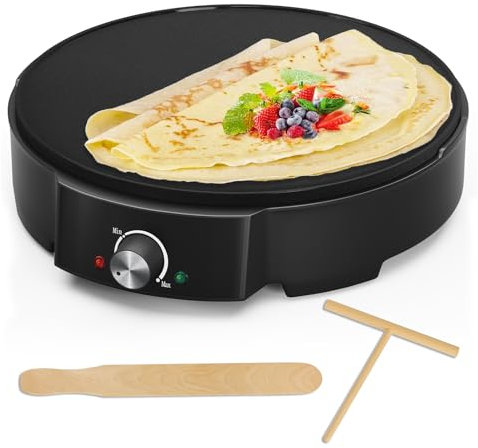 HOMELUX Crêpes Maker für Crepes mit Ø 30 cm, 1200 W Crêpes-Maker inkl. Crepes Verteiler und Wender, mit Antihaftbeschichtung, Temperaturregler, Crêpe Maker