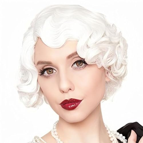Siudus Weiß Finger Welle Perücke 1920er Jahre Kurze Lockig Vintage Perücken für Frauen Synthetische Hitzebeständige Faser Cosplay Kostüm Haar Perücke