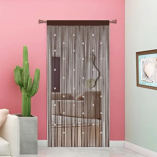 Taiyuhomes Pantalla De Cortinas Cortina Puerta Exterior para Decoración del Hogar Tiras para Puertas Exteriores Terraza Cortinas Antimoscas Salon Dormitorio (Café, 90x245cm)