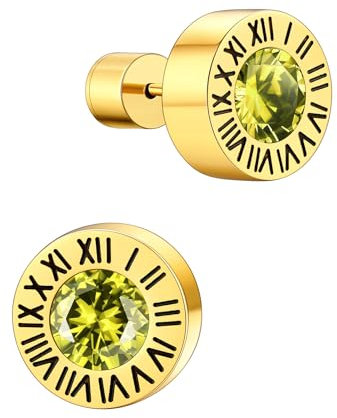 Supcare Herren Ohrringe Gold Ohrstecker mit Römischen Ziffern Creolen Geburtsstein August Peridot Ohrring Edelstahl Stud Earring Mens Rock Huggie Kreolen Ohrring Jungs Ohr Piercing Ohrschmuck