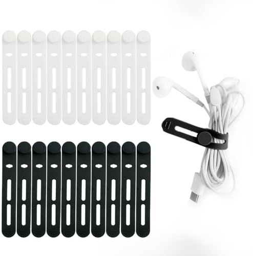 20Pcs Wiederverwendbare Kabelbinder Silikon, Kabelbinder Wiederverschließbar, Kabelaufbewahrung Schwarz, Kabelaufbewahrung Klein Kabelmanagement (10 Stück Schwarz und 10 Stück weiß)