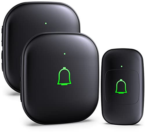 Doorkit Sonnette sans fil avec 2 récepteurs IP66 étanche 300 m avec 32 carillons 115 dB 7 niveaux de volume Mode silencieux et flash LED Sonnette sans fil pour chambre d'enfants, enseignants, salle de