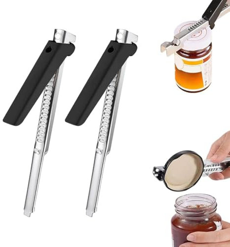 2 Piezas abridor de tapas,Abrelatas Fáciles Para Artritis,abrelatas multifuncional,Abrelatas ajustable,Abrelatas Manual de Acero Inoxidable,Para NiñOs y Personas Mayores(Negro)