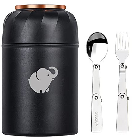 HOUSETEC Food Flask - 500Ml Thermo With Foldable Fork and Spoon, Leak Proof Soup Flask for Adults, Hot Food Portable Thermo With Handle for Indoors Outdoors