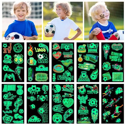 Aomig Children's Tattoos Set, 20 Sheets Temporary Tattoos, Glow in the Dark Tattoo for Girls Boys, Fußball Kinder Temporary Tattoos Aufkleber for Children's Stickers for World Cup and Birthday Party