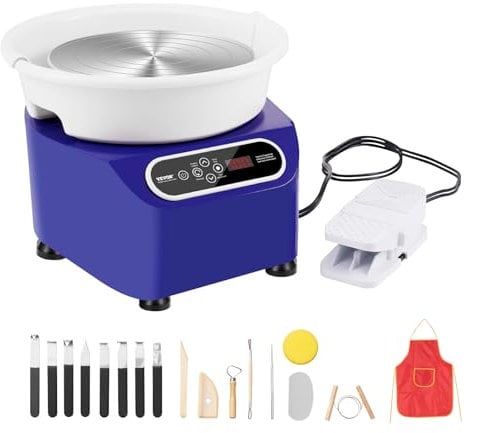 VEVOR Töpferscheibe, 28 cm Töpferformmaschine, 350 W elektrische Töpferscheibe mit Pedal und LCD-Touchscreen, Direktantrieb-Keramikscheibe mit Formwerkzeugen für Heimwerker-Kunsthandwerk, Blau