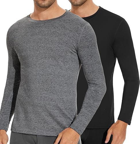 SIMIYA Herren Thermounterwäsche Oberteile Langarm Winter Innenfleece Thermoshirt Longsleeve Funktionsunterwäsche Warm Unterwäsche Männer Rundhalsausschnitt Weich Unterhemd(Schwarz+grau,M)