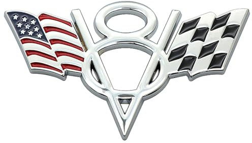V8 Badge autocollant 3D pour voiture Motif drapeau américain et course (F)