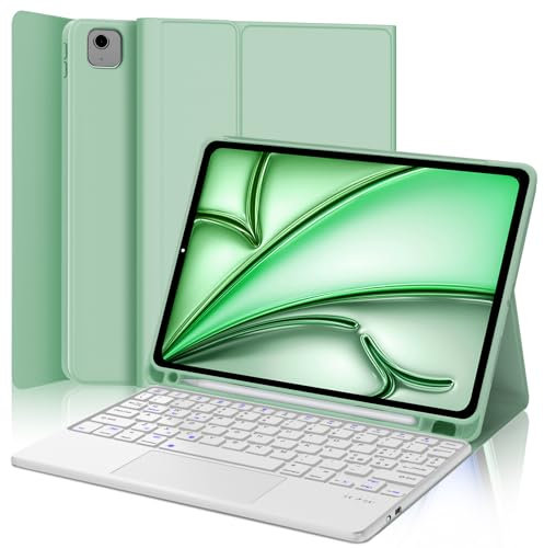 JADEMALL Clavier avec Trackpad pour iPad Air 11 M3/M2 2025/2024, AZERTY Français Clavier Détachable avec Touchpad pour iPad Air 11 Pouces M2/M3 2024/2025, Vert Clair