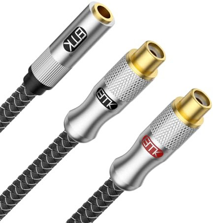 EMK Cavo audio stereo da 3,5 mm femmina a 2 RCA femmina, cavo audio stereo RCA a Aux, splitter a Y per smartphone, MP3, tablet, sistema stereo HiFi, 1 m