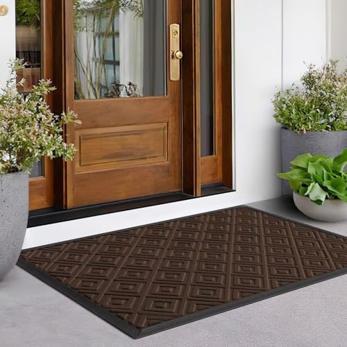 LEKEEPGO Fußmatte Innen und Außen 60x90cm, rutschfeste Fußmatte Outdoor, Fussmatte Aussen Gummi, Schmutzfangmatte Waschbar, Fussmatten Haustür, Fußabtreter Außen Drainage, Braun