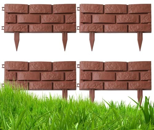 Garteneinfassungsziegel - Dekorative Gartenzaun-Bordüre | PP 4 Box Ziegel für Garten | Einfassung Garten Rasenbegrenzungen Ziegel | Ziegeleffekte Garteneinfassung, Multifunktionale Rasenziegel für