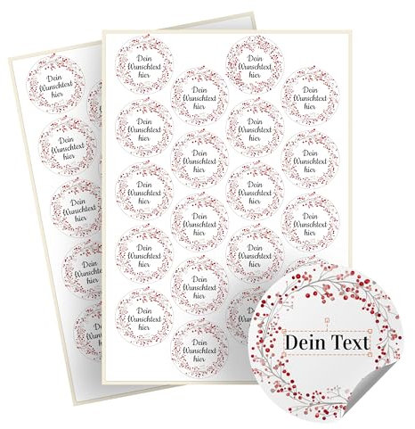 Weihnachtssticker selbst gestalten – 40 personalisierte Aufkleber - Stickerbögen – rund, Ø 5 cm – Weihnachtsetiketten als Geschenkaufkleber – Sticker mit Namen - Kranz - Motiv 4