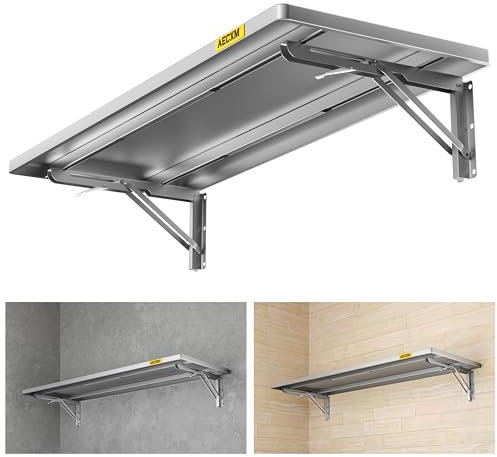 Aecxm 1 x 0,9 m verstellbare Schienentyp, faltbares Lagerregal, geeignet für Garage, Abstellraum, Küche, Wandregal, Garagenlagerregal, schwebende Regale, Faltpaneele (1 Stück, Silbergrau)