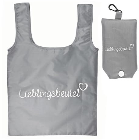 Murago - Lieblingsbeutel Tragetasche im Beutel mit Kunststoff Karabiner - Grau - Einkaufstasche Einkaufstüte Shopper faltbar Strand wiederverwendbare Tüte, Tasche