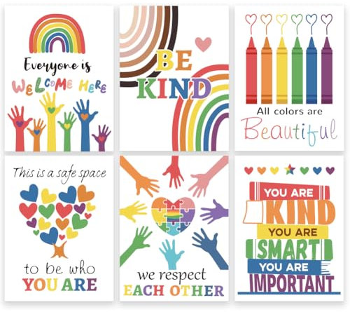 GOMAKERER 6 Stück Motivationsposter Für Das Klassenzimmer, Kindness Poster Fürs Klassenzimmer Ungerahmte Diversity Poster Inspirierende Multikulturelle Wanddekorationen Für Klassenzimmer Hause 40x30cm