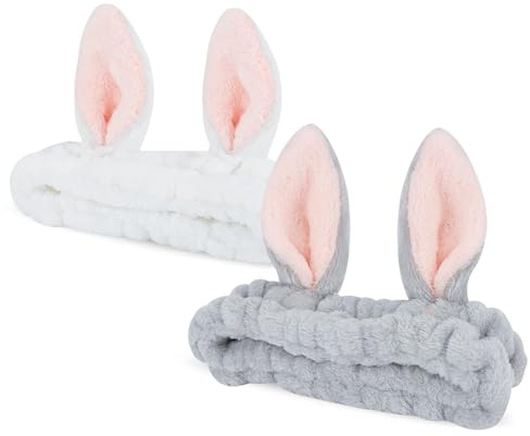Haarband Schminken, 2 PCS Kaninchenohr Waschgesicht Stirnband, Kosmetik Haarband, Ostern Hasen Ohren Elastic Kosmetik Stirnband, für Gesicht Waschen, Schönheit Hautpflege, Yoga (A, Einheitsgröße)